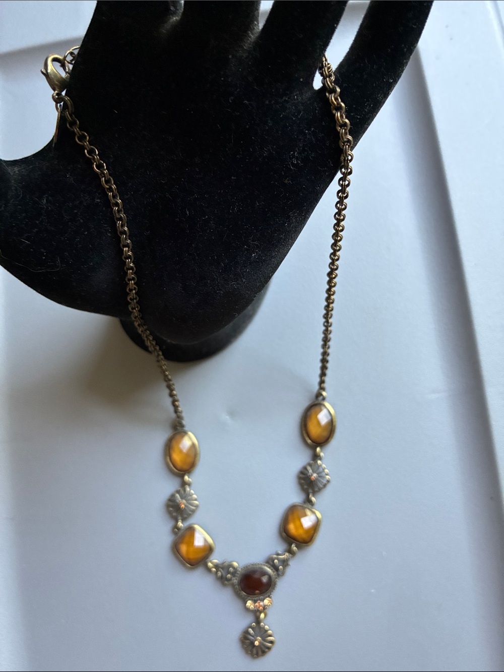 Lia Sophia “Toffee” Brown /Gold Teardrop Station Necklace